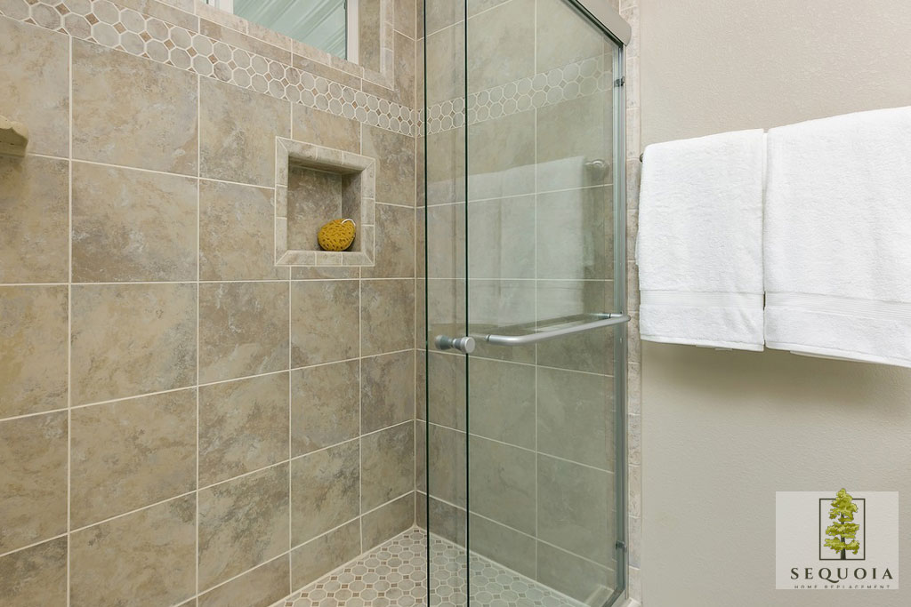 Master shower with sliding glass enclosure